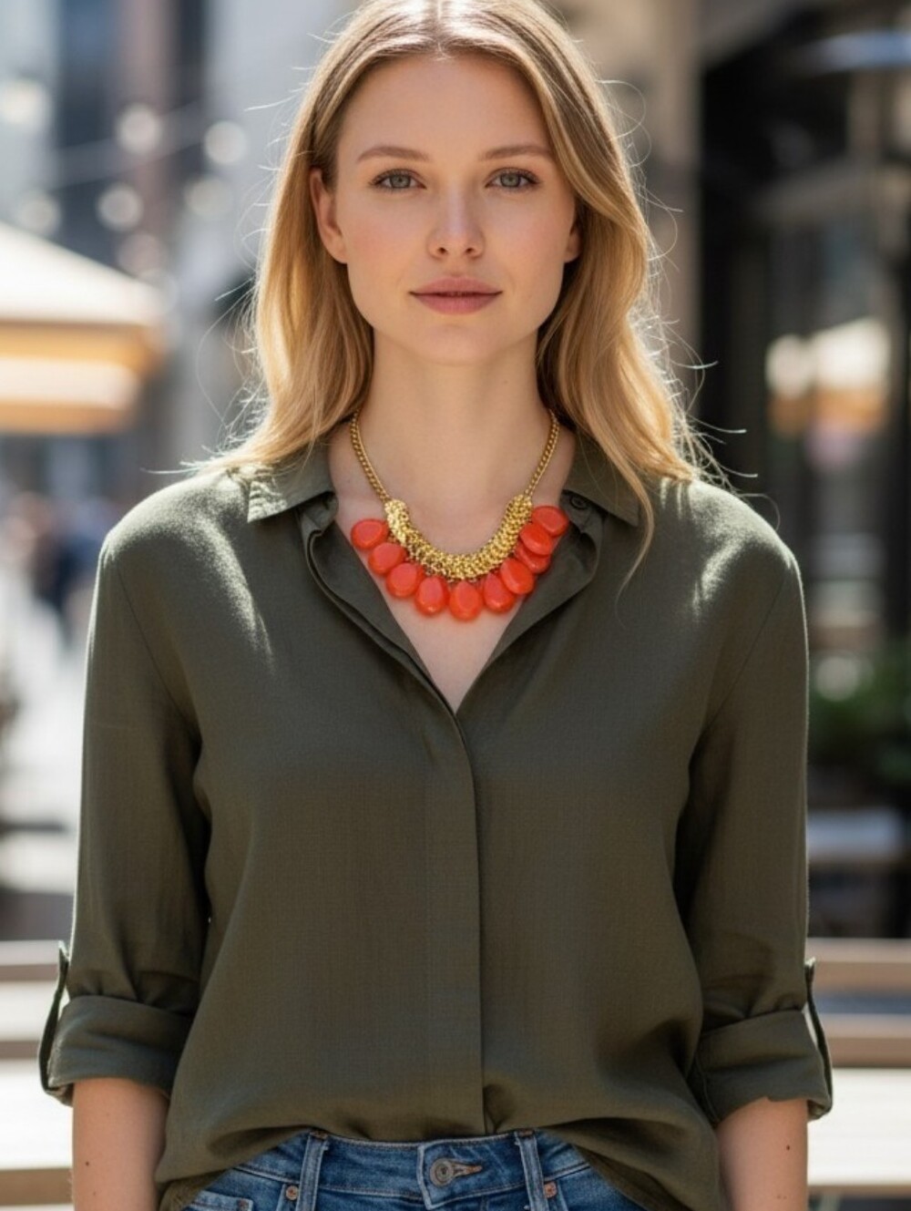 Vintage Y2k Elegant Gold and Orange Statement Necklace
